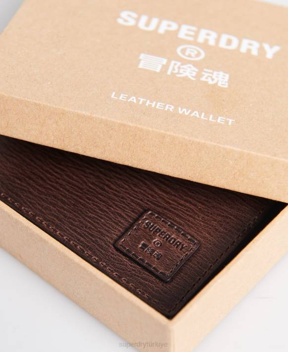 erkekler Superdry kahverengi benson kutulu ikiye katlanan cüzdan NNTB6429