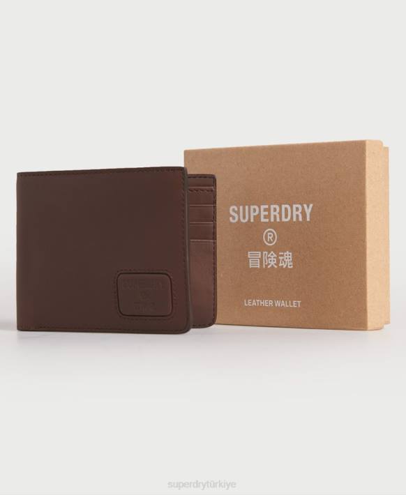 erkekler Superdry kahverengi nyc bifold deri cüzdan NNTB1851
