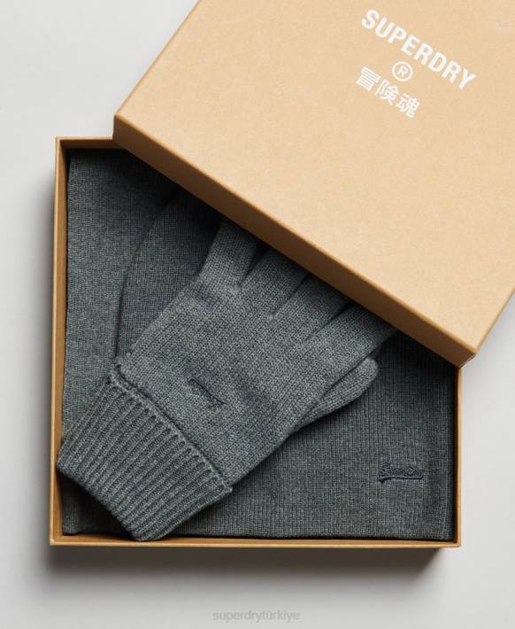 erkekler Superdry gri eski logo aksesuar seti NNTB1648