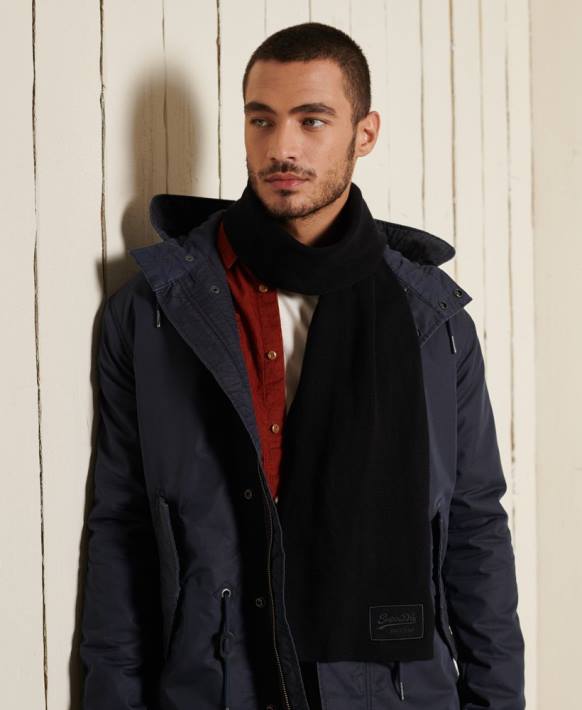 erkekler Superdry siyah eski logo klasik eşarp NNTB1818