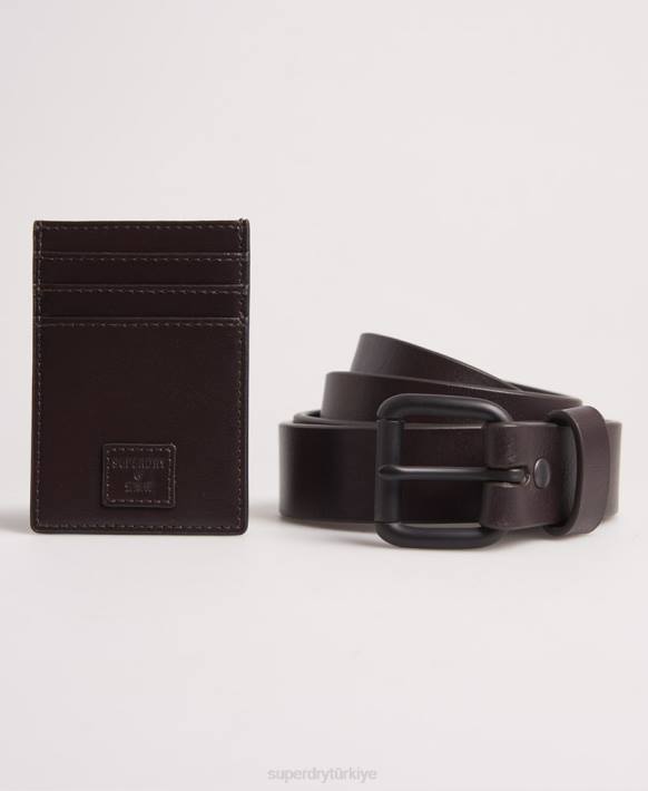 erkekler Superdry kahverengi benson kutulu kemer seti NNTB6457