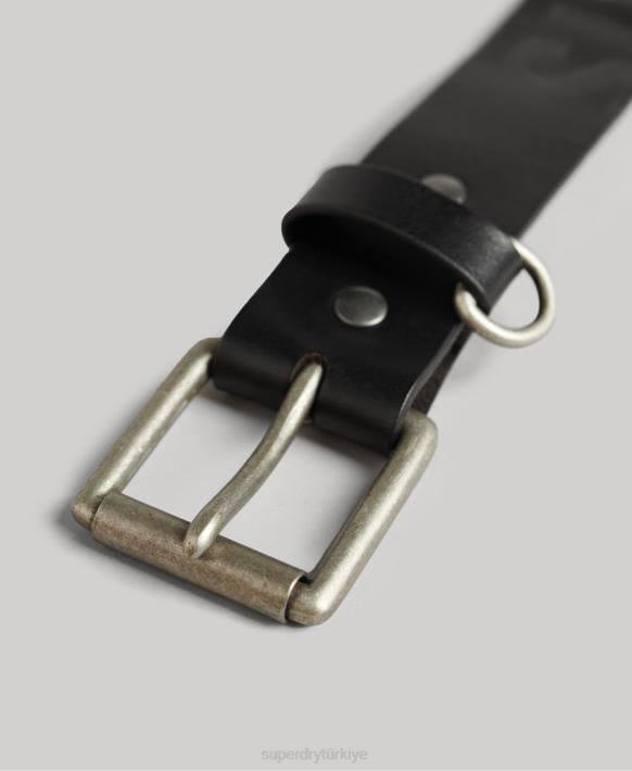 erkekler Superdry siyah kabartmalı deri kemer hediye kutusu NNTB6453