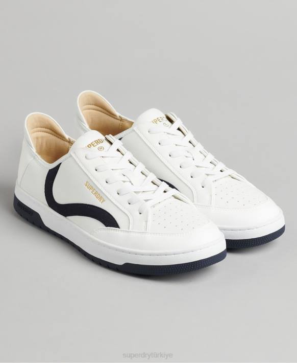 erkekler Superdry beyaz vegan sepet kısa spor ayakkabı NNTB1950