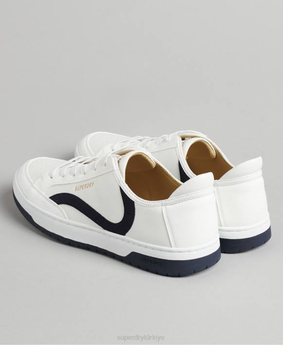 erkekler Superdry beyaz vegan sepet kısa spor ayakkabı NNTB1950