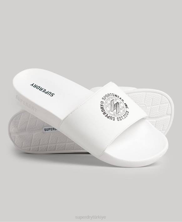 erkekler Superdry beyaz kod baskılı havuz sürgüleri NNTB1927