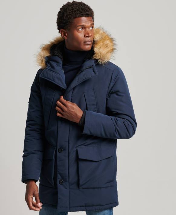 erkekler Superdry Donanma kapüşonlu everest suni kürk parka NNTB1005