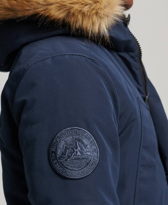 erkekler Superdry Donanma kapüşonlu everest suni kürk parka NNTB1005