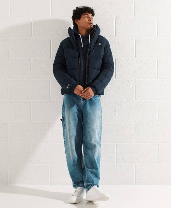 erkekler Superdry Donanma kapüşonsuz spor şişme mont NNTB4676