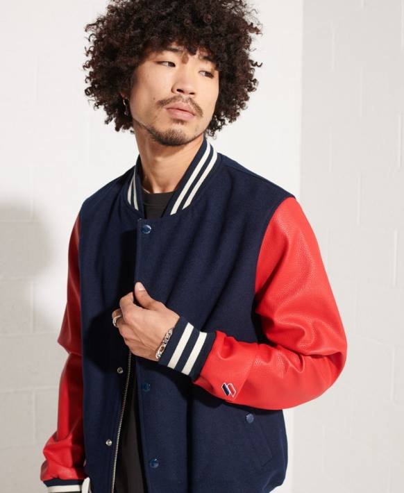 erkekler Superdry Donanma yün kolej beyzbol ceketi NNTB4628