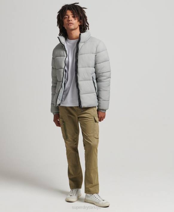 erkekler Superdry açık gri kapüşonsuz spor şişme mont NNTB1059