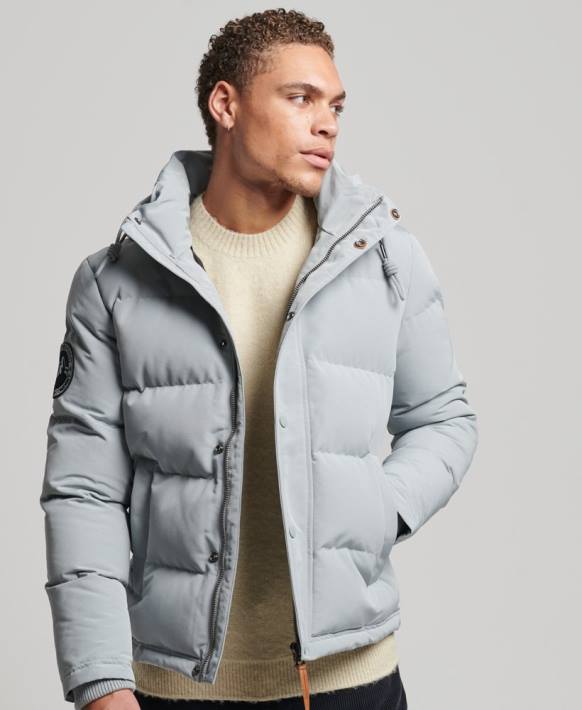 erkekler Superdry açık mavi everest kapüşonlu şişme mont NNTB1158