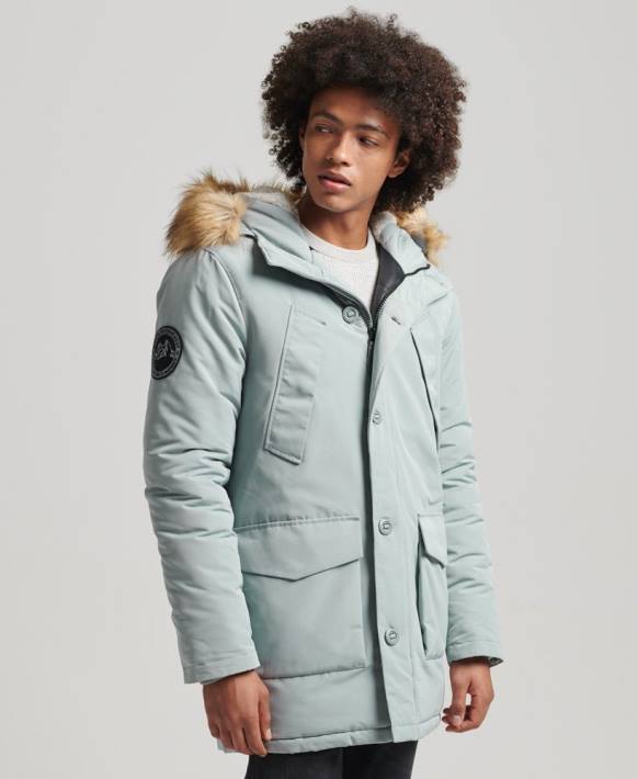 erkekler Superdry açık mavi kapüşonlu everest suni kürk parka NNTB1007