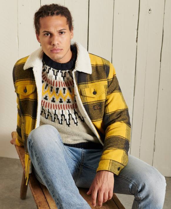 erkekler Superdry altın otoyolcu yün shepa trucker ceket NNTB4593