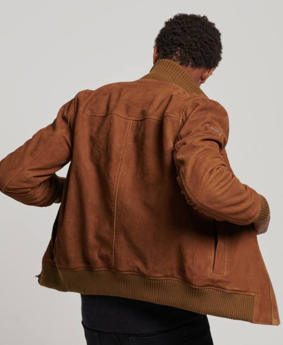 erkekler Superdry bronzlaşmak örgü yaka süet bomber ceket NNTB1128