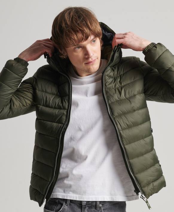 erkekler Superdry haki kapüşonlu klasik şişme ceket NNTB1016