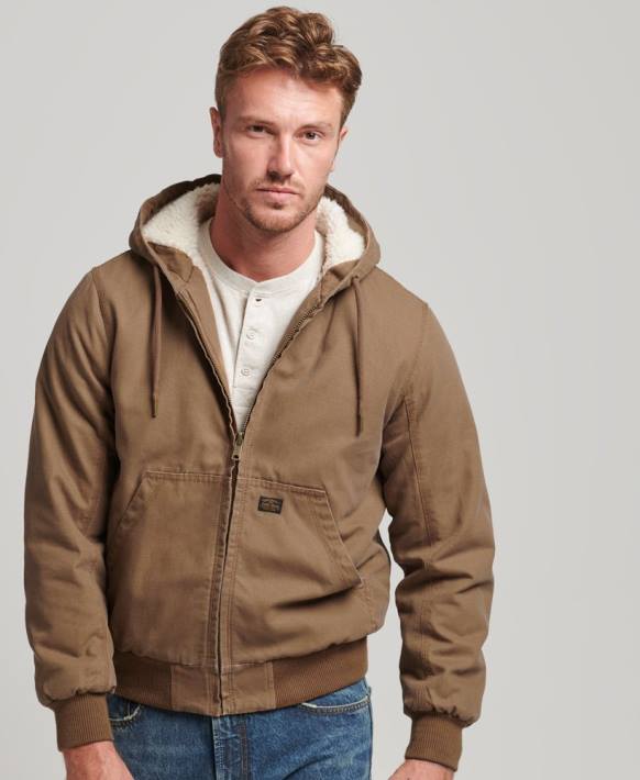 erkekler Superdry kahverengi iş kıyafeti kapşonlu bomber ceket NNTB1062