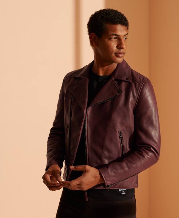 erkekler Superdry mor deri motorcu ceketi NNTB4725