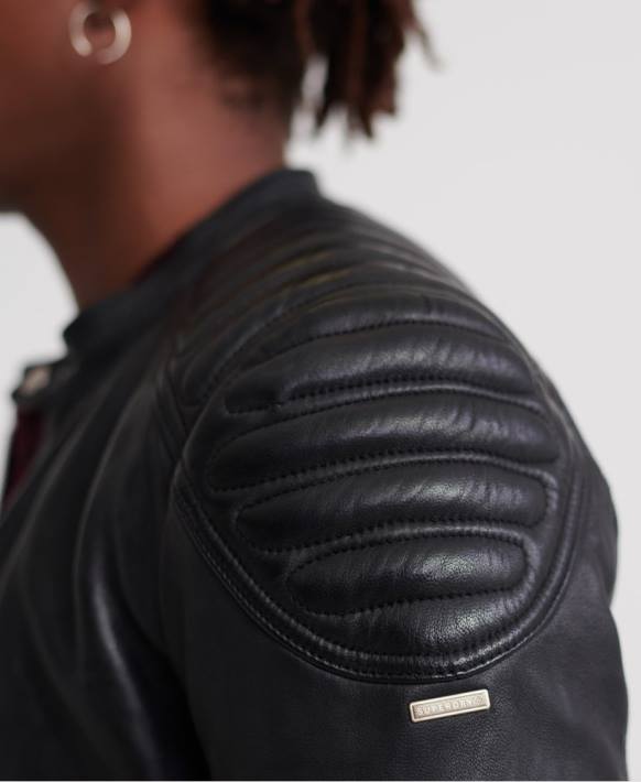 erkekler Superdry siyah şehir kahramanı deri yarışçı ceketi NNTB4758