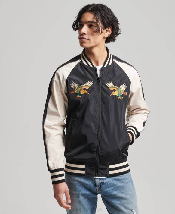 erkekler Superdry siyah eski sukajan ceket NNTB4599