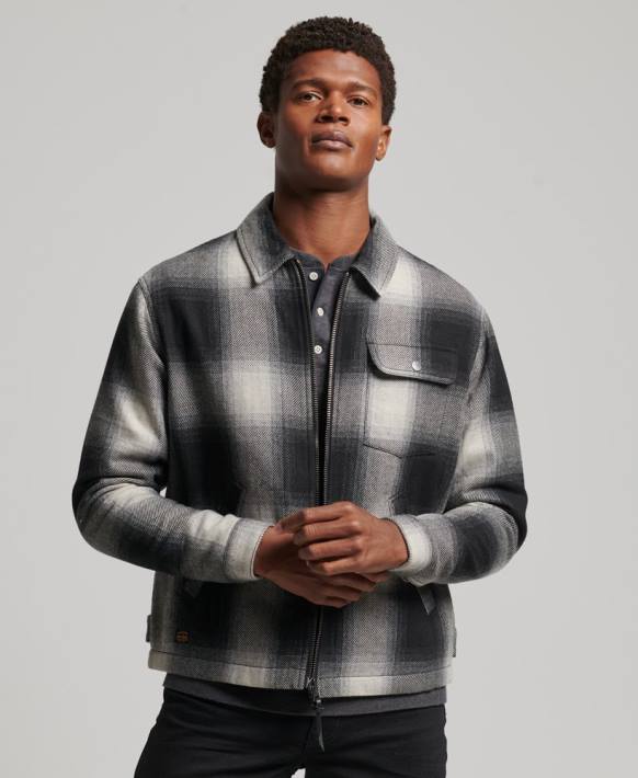 erkekler Superdry siyah eski yün harrington ceket NNTB4594