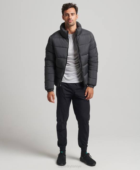 erkekler Superdry siyah kapüşonsuz spor şişme mont NNTB997