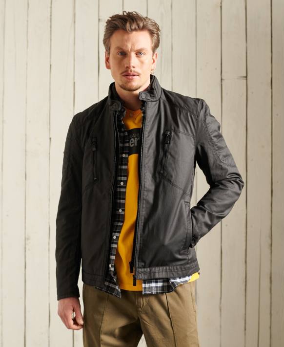 erkekler Superdry siyah karbon motorcu ceketi NNTB4688