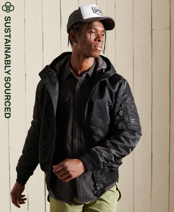 erkekler Superdry siyah ma1 kapüşonlu bomber ceket NNTB4673