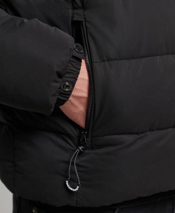 erkekler Superdry siyah mikrofiber dağ şişme mont NNTB1143