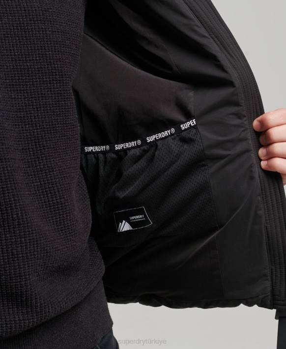 erkekler Superdry siyah mikrofiber dağ şişme mont NNTB1143