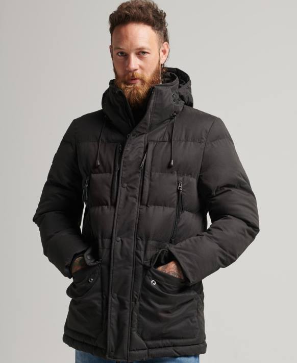 erkekler Superdry siyah mikrofiber keşif parka ceketi NNTB4557