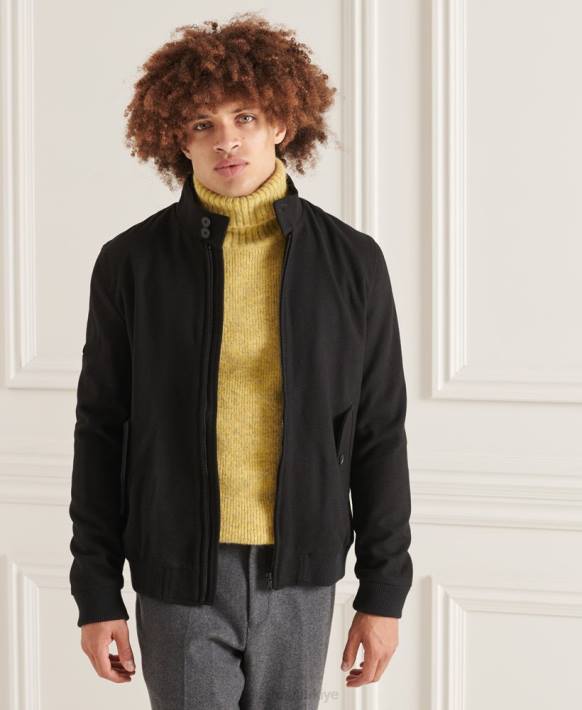 erkekler Superdry siyah studios yün harrington ceket NNTB4672