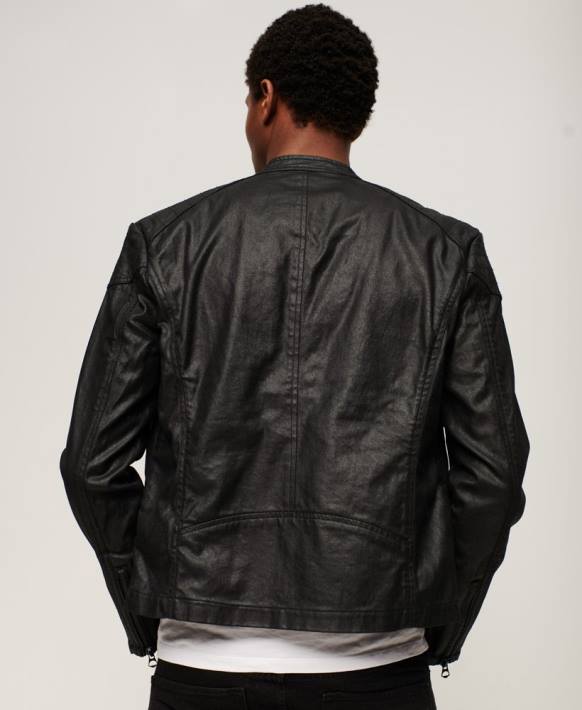 erkekler Superdry siyah vintage kaplamalı denim yarışçı ceket NNTB945