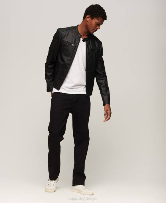 erkekler Superdry siyah vintage kaplamalı denim yarışçı ceket NNTB945