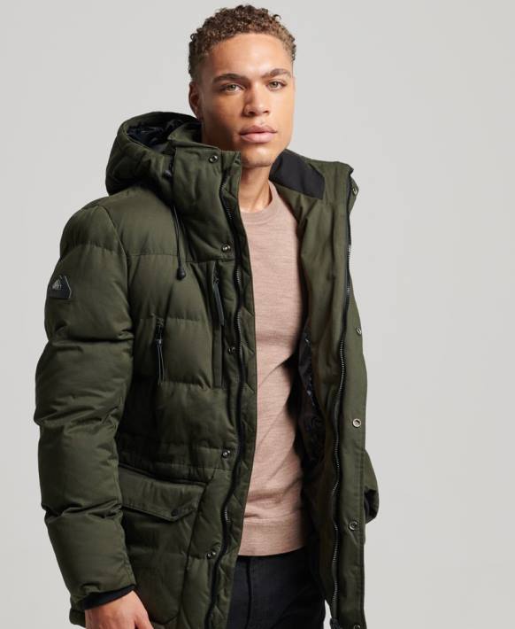 erkekler Superdry yeşil mikrofiber keşif parka ceketi NNTB4448