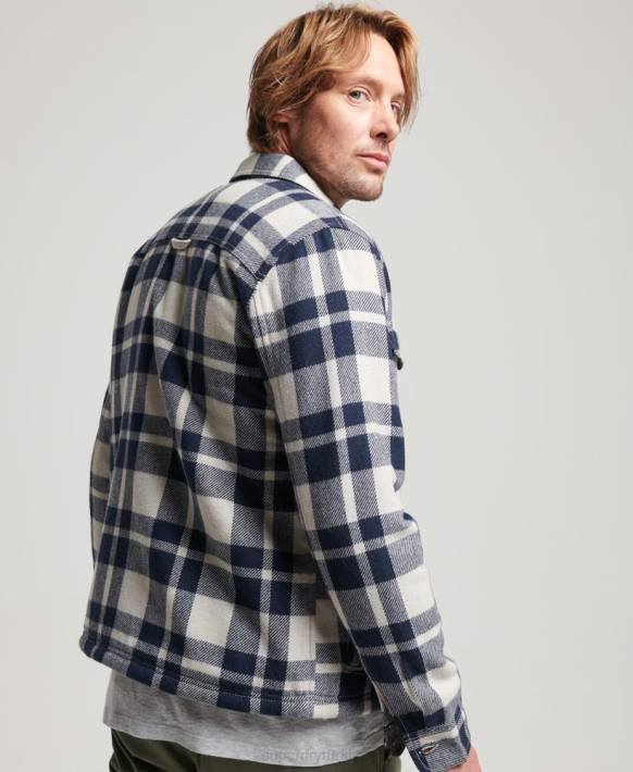 erkekler Superdry açık mavi boydan boya fermuarlı borg astarlı yün kareli ince ceket NNTB236