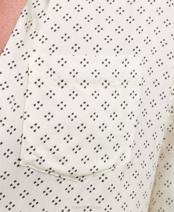 erkekler Superdry beyaz 70'ler desenli uzun kollu gömlek NNTB145