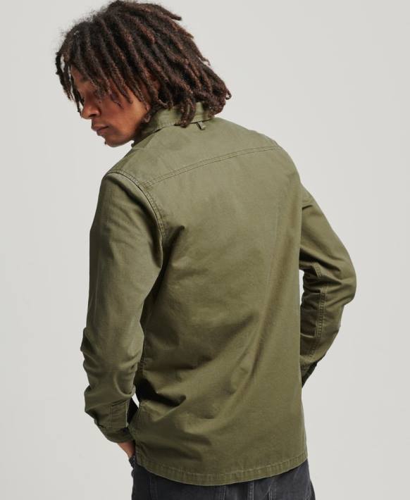 erkekler Superdry haki yamalı askeri gömlek NNTB154