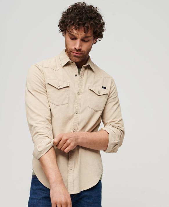 erkekler Superdry kahverengi vintage kordon batı gömlek NNTB82