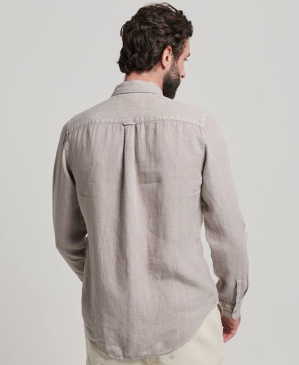 erkekler Superdry koyu gri rahat keten uzun kollu gömlek NNTB134