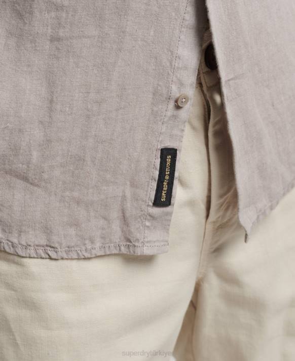 erkekler Superdry koyu gri rahat keten uzun kollu gömlek NNTB134