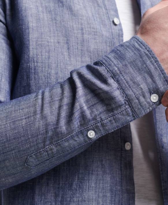 erkekler Superdry koyu mavi organik pamuk ve keten uzun kollu gömlek NNTB6398