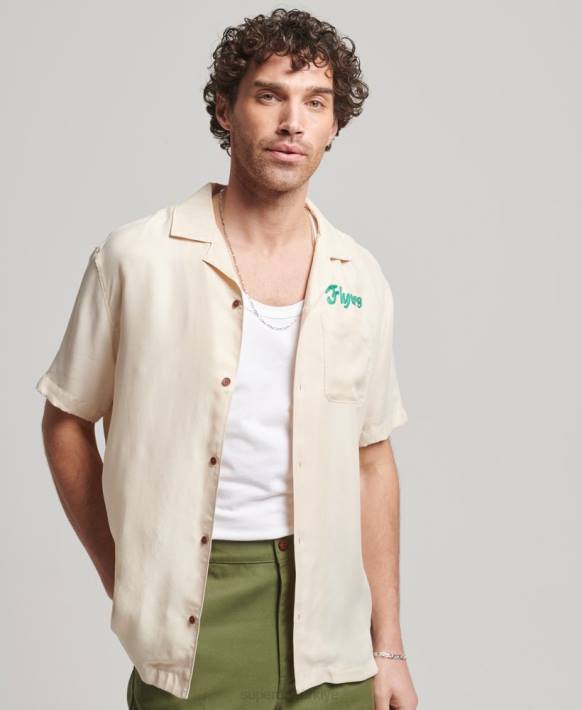 erkekler Superdry krem eski bovling kısa kollu gömlek NNTB170
