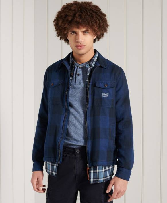 erkekler Superdry mavi flanel ince ceket NNTB237