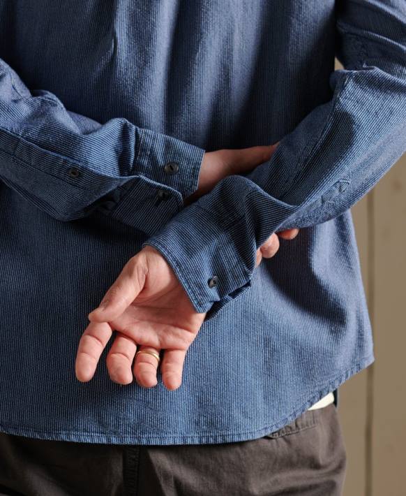 erkekler Superdry mavi indigo henley iş giysisi gömleği NNTB223