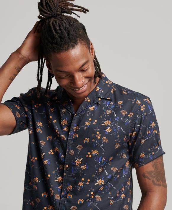 erkekler Superdry siyah açık yakalı gömlek NNTB127