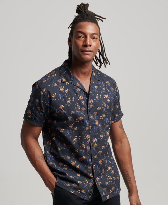 erkekler Superdry siyah açık yakalı gömlek NNTB127