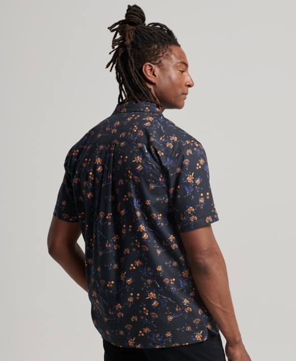 erkekler Superdry siyah açık yakalı gömlek NNTB127