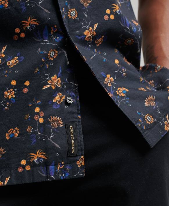 erkekler Superdry siyah açık yakalı gömlek NNTB127