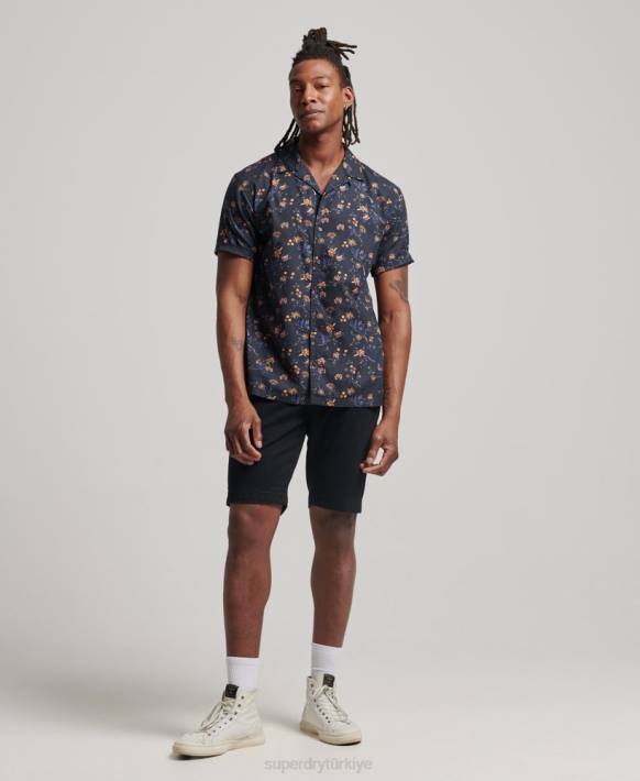 erkekler Superdry siyah açık yakalı gömlek NNTB127