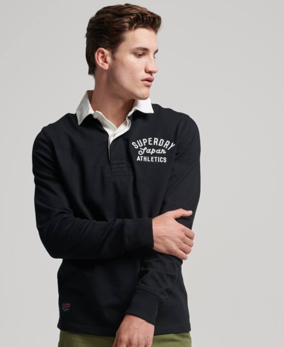 erkekler Superdry siyah eski aplike rugby gömleği NNTB1523